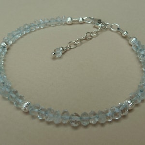 Aquamarine Bracelet, Gemstone Stacking Bracelet, Gemstone Layering Bracelet, Silver Stacking Bracelet, Stackable Bracelet, March Birthstone