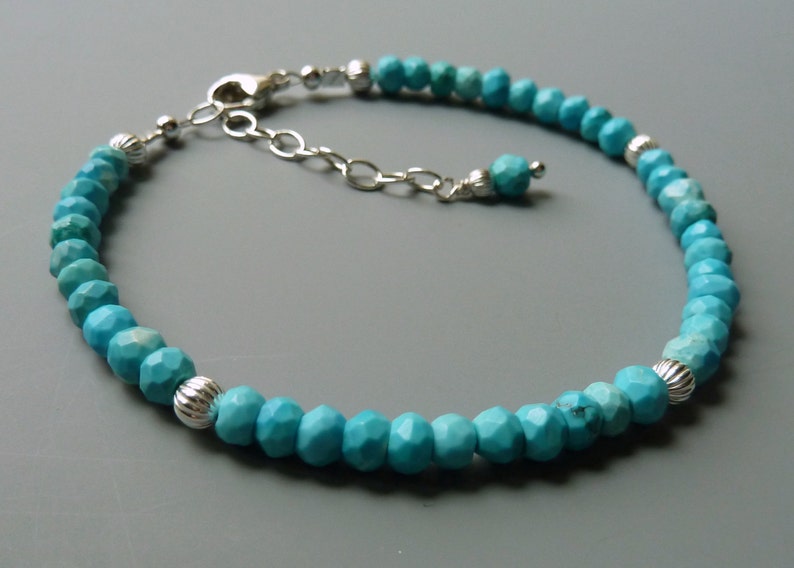 Gemstone Stacking Bracelet, Turquoise Beaded Bracelet, Gemstone Layering Bracelet, Layering Jewelry, Silver Stacking Bracelet, Gift For Her image 4