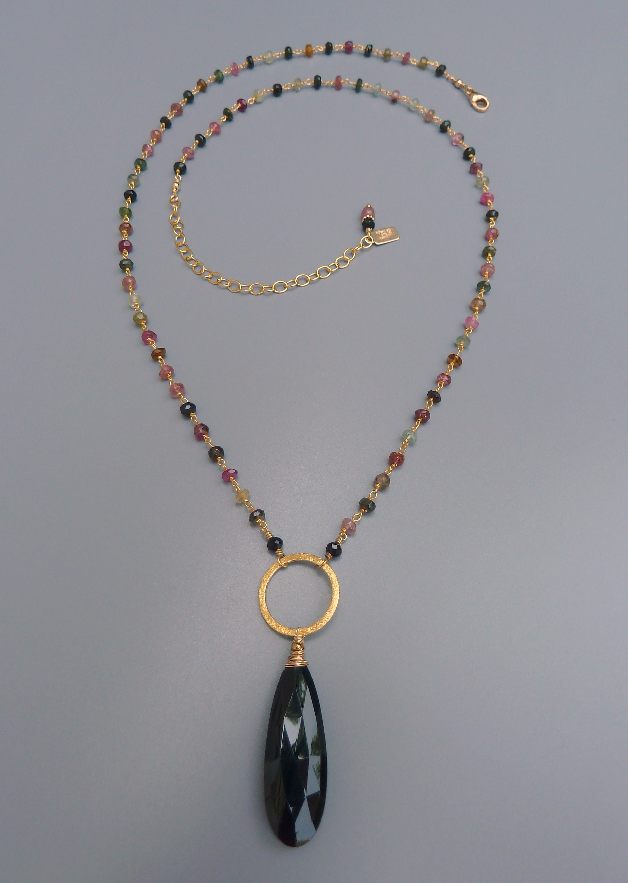 Multi-color Tourmaline Necklace Long Black Onyx Necklace | Etsy