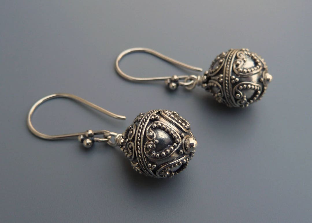 Silver Ball Earrings Bali Silver Earringssimple Silver - Etsy