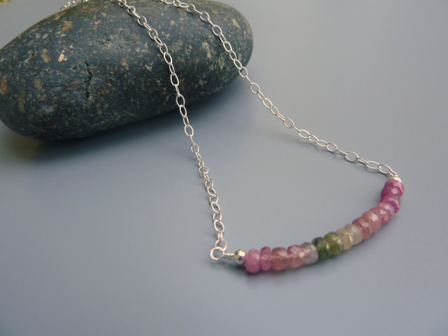 Watermelon Tourmaline Necklace Gemstone Bar Necklace Dainty Etsy