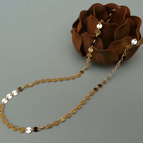 Collier chaîne disque en or, collier chaîne disque en argent, chaîne à paillettes dorées, collier chaîne à paillettes argentées, chaîne populaire, chaîne cercle, cadeau pour elle