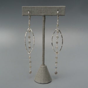 Labradorite Earrings, Silver Chandelier Earrings, Gemstone Drops, Silver Labradorite, Linear Earrings, Gray Gemstone Earrings,Gift For Her