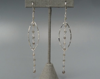 Labradorite Earrings, Silver Chandelier Earrings, Gemstone Drops, Silver Labradorite, Linear Earrings, Gray Gemstone Earrings,Gift For Her