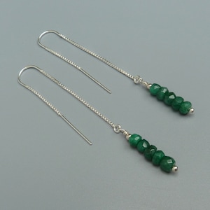 Emerald Earrings, Emerald Threader Earrings, Gold Threader Earrings, Linear Earrings, Dainty Earrings, Minimalist Earrings, Long Earrings