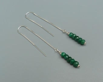 Emerald Earrings, Emerald Threader Earrings, Gold Threader Earrings, Linear Earrings, Dainty Earrings, Minimalist Earrings, Long Earrings