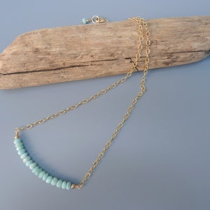 Larimar Necklace, Gemstone Bar Necklace, Dainty Necklace, Gold Layering Necklace, Bead Bar Necklace, Gold Larimar, Holiday Gift For Her