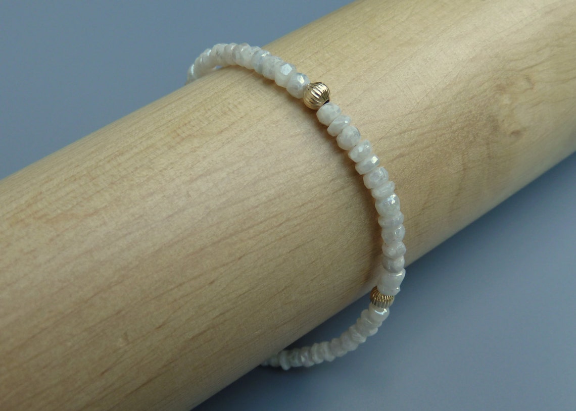 White Sapphire Bracelet Gemstone Stacking Bracelet Gemstone Etsy