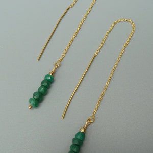 Emerald Earrings,Gold Threader Earrings,Emerald Threader Earrings,Linear Earrings,Dainty Earrings,Minimalist Earrings,Gifts Under 50 For Her image 5