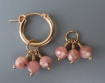 Rhodochrosite Earring Charms, Changeable Charms, Gold Earring Charms, Silver Earring Charms, Interchangeable Charms For Hoops, Gift For Her