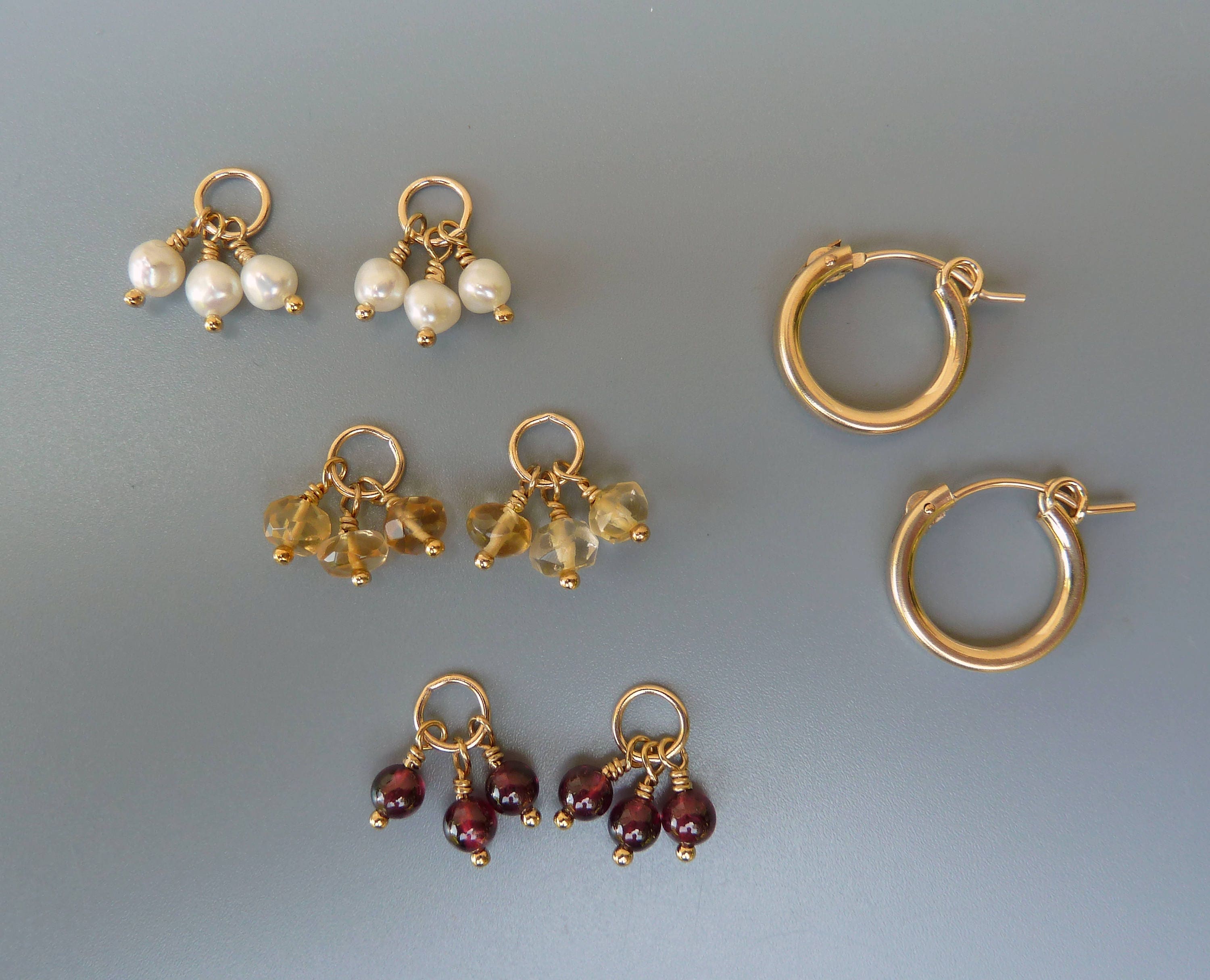 Gold Hoop Earring Set Gemstone Earring Charm Set Gold - Etsy