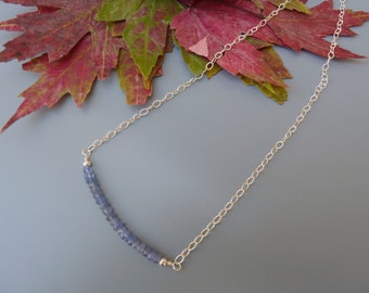 Tanzanite Necklace, Gemstone Bar Necklace, Dainty Gemstone Necklace, Silver Layering Necklace, Tanzanite Bar Necklace, Silver Tanzanite