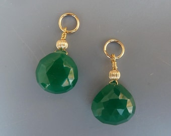Green Chalcedony Earring Charms,Gold Earring Charms,Silver Earring Charms, Interchangeable,Changeable Huggie Charms,Charms For Hoops,For Her