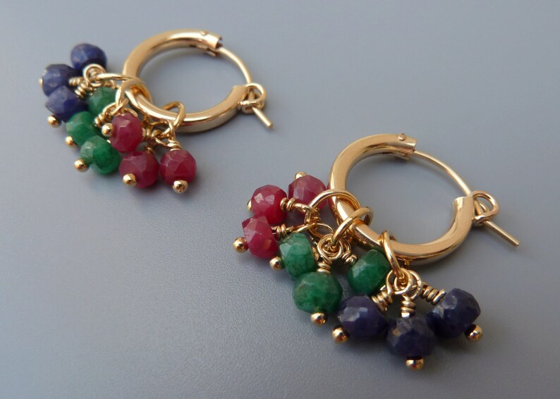 Gold Hoop Earring Set Gemstone Earring Charm Set Gold Etsy