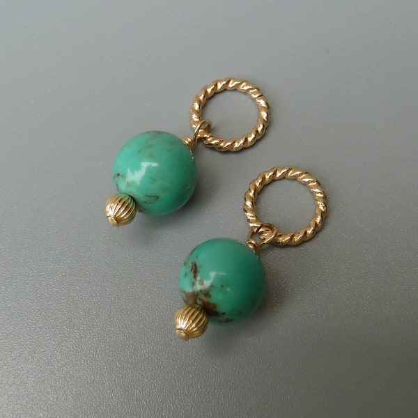 Turquoise Earring Charms, Gold Changeable Earring Charms, Interchangeable Earrings, Gold Earring Drops, Gold Filled Earring Charms, 1 Pair