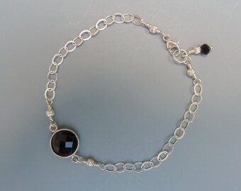Black Onyx Bracelet, Gemstone Stacking Bracelet, Black Gemstone Layering Bracelet, Delicate Bracelet, Silver Stacking Bracelet, Gift For Her