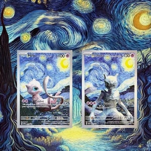 Mew And Mewtwo The Starry Night Pokémon x Van Gogh Black Star-promotiekaart op maat gemaakt