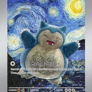Carte promotionnelle Snorlax nuit étoilée Pokemon x Van Gogh Black Star sur mesure