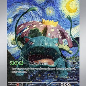 Carte Pokémon Van Gogh Nuit étoilée Venusaur | Carte d'art promotionnelle étoile noire faite sur commande à collectionner