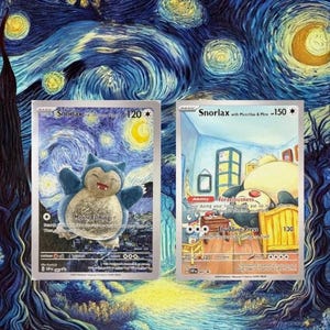 Cartão promocional personalizado Pokémon Snorlax Mew Munchlax Starry Night Van Gogh Black Star