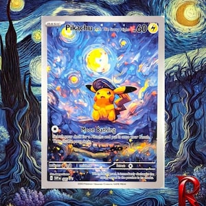 Aangepaste Pokémon-kaart Pikachu Van Gogh 'The Starry Night' | Grijze vilten hoed Black Star-actie