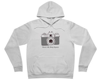 Photography Hoodie - Shoot, Edit, Sleep, Repeat - Cozy Unisex Pullover, Gift for Photographers, Creative Souls