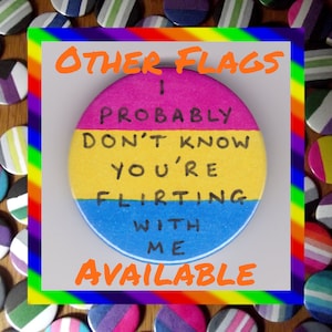 I Probably Don't Know You're Flirting With Me Pride Flag Slogan 1.75" Button Badge (Any pride flag)