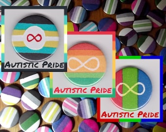 Autistic Pride 1" button badge (3 flag options)