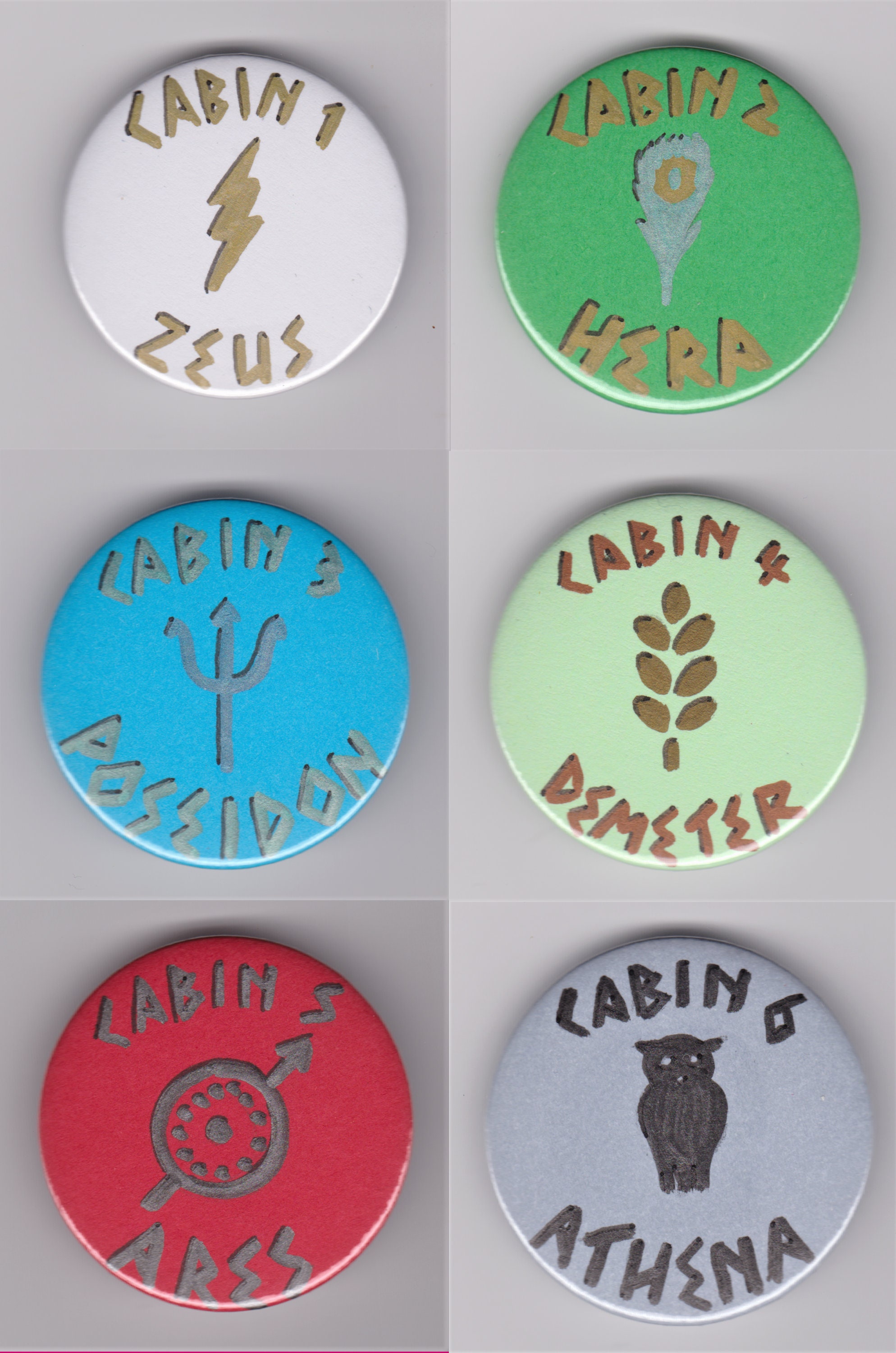 Camp Half Blood Cabins 1.75 Button Badges all 20 