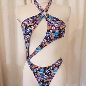 Sweary print Cotton elastane bikini set. Swimwear. Exotic dance. Stripper. Pole dance. Swear words. Exoticwear Rave Beachwear Hottub Holiday