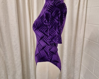 Leotard purple stretch velvet embossed