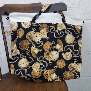 XL Project Bag, Timepiece Print, Knitting Crochet Bag, Yarn Holder