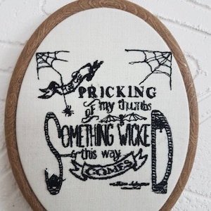 Something wicked this way comes embroidery gothic Victorian curio wall art picture Halloween