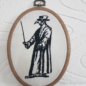 Plague Doctor embroidery gothic Victorian curio wall art picture medieval macabre death black death bubonic pestilence reaper great mort