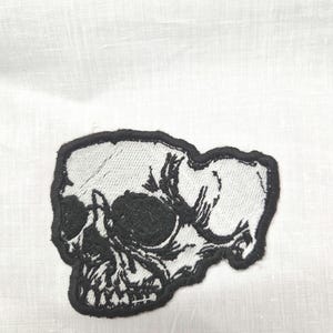 Half skull Iron-on patch. Goth, Horror, Deathrock, Metal, Psychobilly, Leather Jacket, Bag, Battle Jacket, Blazer, Cut, Biker