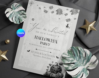 Vintage Halloween Party Invitation Template: Gothic Canva Design (Digital Download)