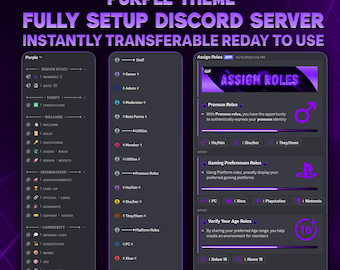 Volledig geïnstalleerde paarse thema Discord-server | Klaar voor gebruik, directe levering + eigendomsoverdracht