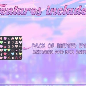 May include: A digital keyboard with a pink and white colour scheme. The keyboard features a variety of emojis, including hearts, stars, and other cute designs. The text "PACK OF THEMED EMOJIS ANIMATED AND NON ANIMATED" is displayed above the keyboard.