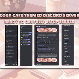Volledig ingerichte Discord-server met gezellig café-thema. Esthetische server met emoji&#39;s, banners en directe eigendomsoverdracht