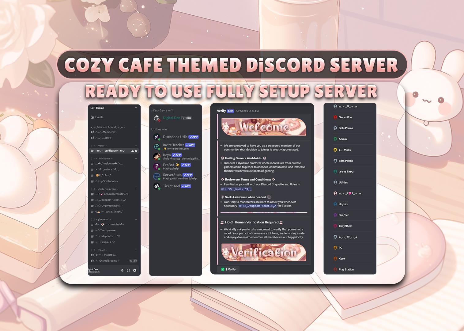 Fully Setup Cozy Cafe Themed Discord Server. Aesthetic Server with Emojis, Banners & Instant Ownership Transfer