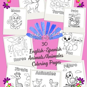Bilingual English-Spanish Animal/Animales Coloring Learning Pages