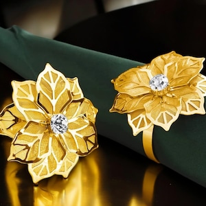 6-teilige Blumen-Serviettenringe, Elegante Tischdekoration, Serviettenhalter aus Aluminiumlegierung, Blüten-Serviettenhalter, Geschirr, Hochzeitszubehör