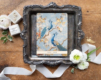 Peacock Wedding Invitation: Vintage Gold & Blue Stationery