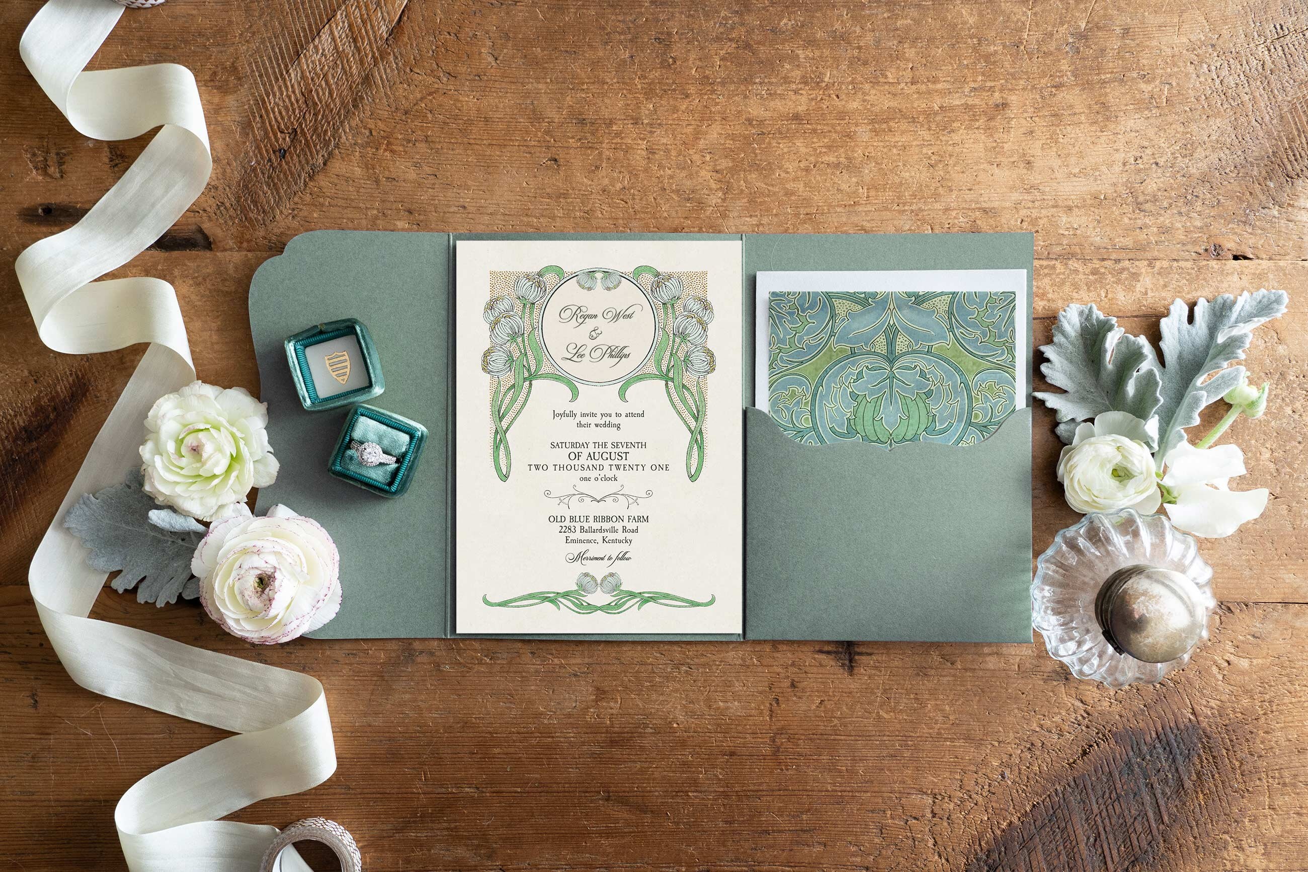 Art Nouveau Wedding Invitation Vintage Floral Invitation Etsy