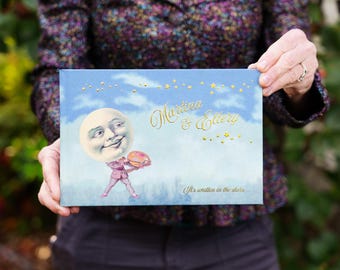 Celestial Wedding Guest Book: Gold Foil Moon & Stars, Photo Album