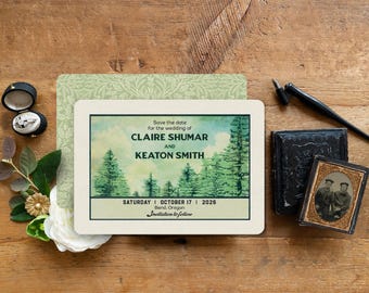 Autumn Forest Woodland Wedding Save the Date Postcard Invitations: The Woods