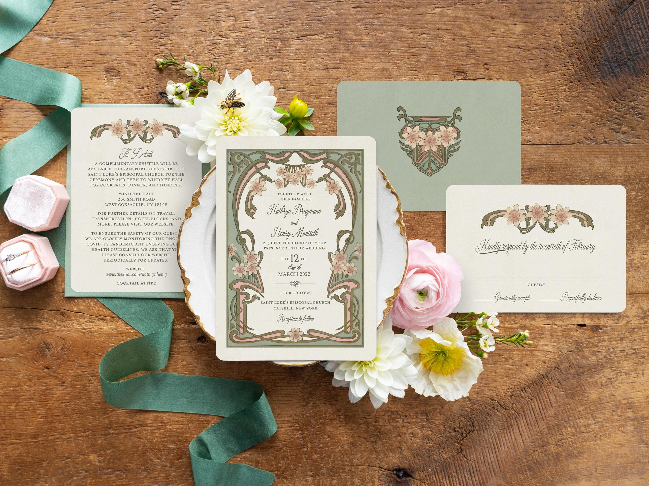 Art Nouveau Wedding Invitation: Mint Green Boho Chic Design - Etsy, image size:2600x1950
