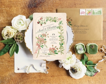 Floral Wedding Invitation: Vintage Inspired Botanical Wedding Stationery - Flower Blossoms