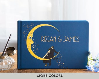 Gatsby Gold Foil Art Deco Wedding Guest Book: Celestial Photo Album