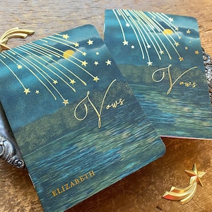 Celestial Wedding Vow Books, Custom Vow Booklets, Garden and Lake Wedding, Moon and Stars Wedding Vow Set, Vintage Stars and Moon